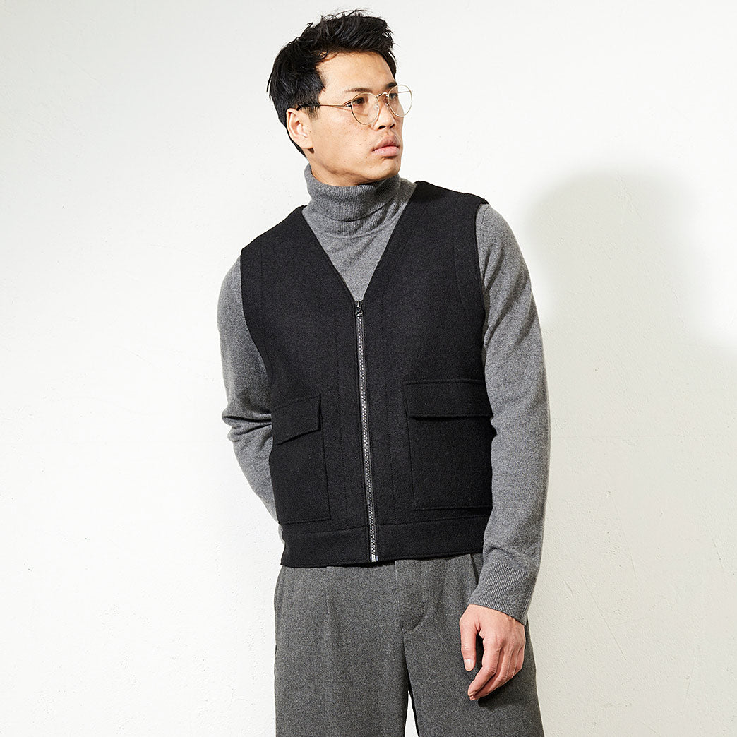 Claymont Boiled Organic Wool Vest Carbon - LANGERCHEN
