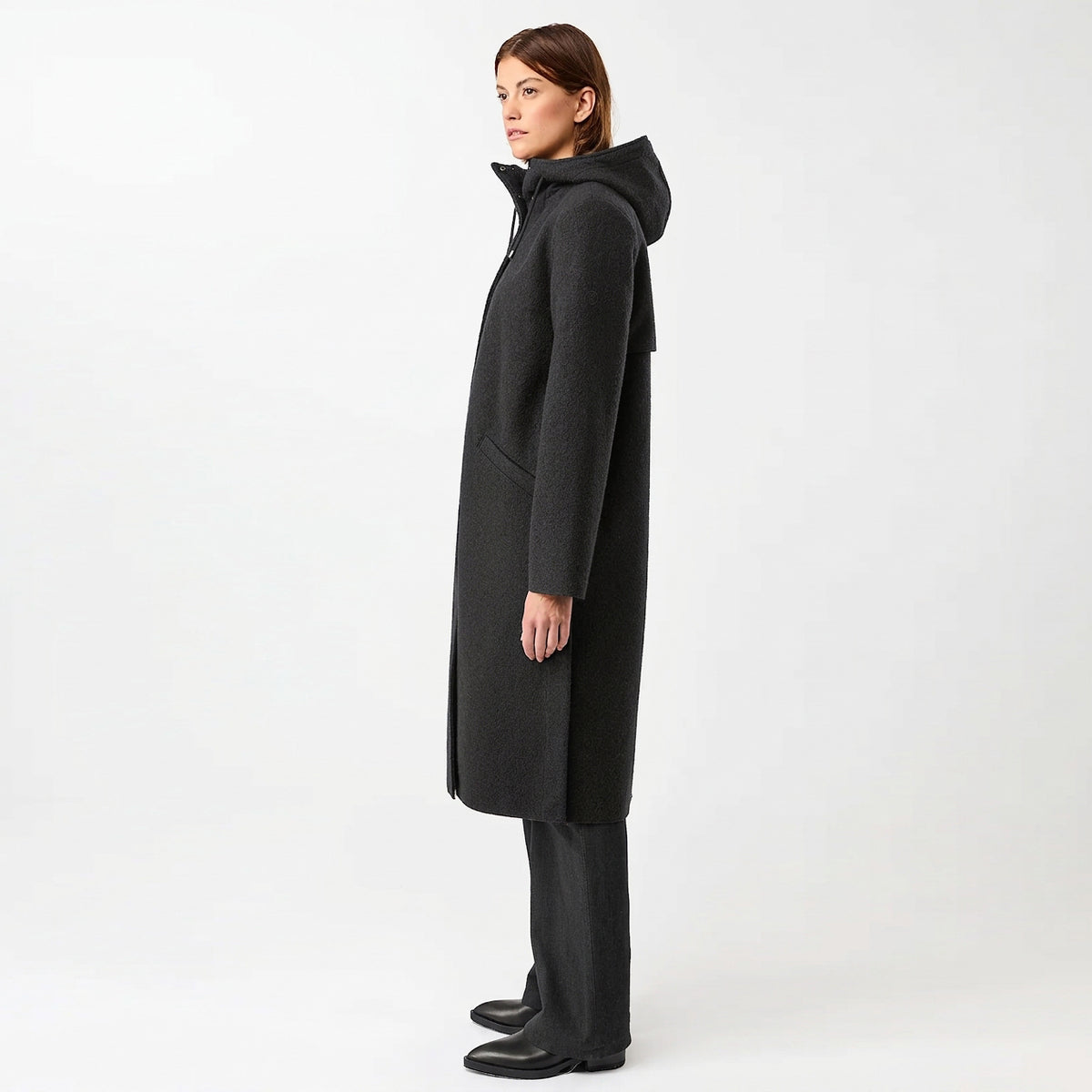 Hooded Organic Boiled Wool (OCS) Parka with Membrane Black