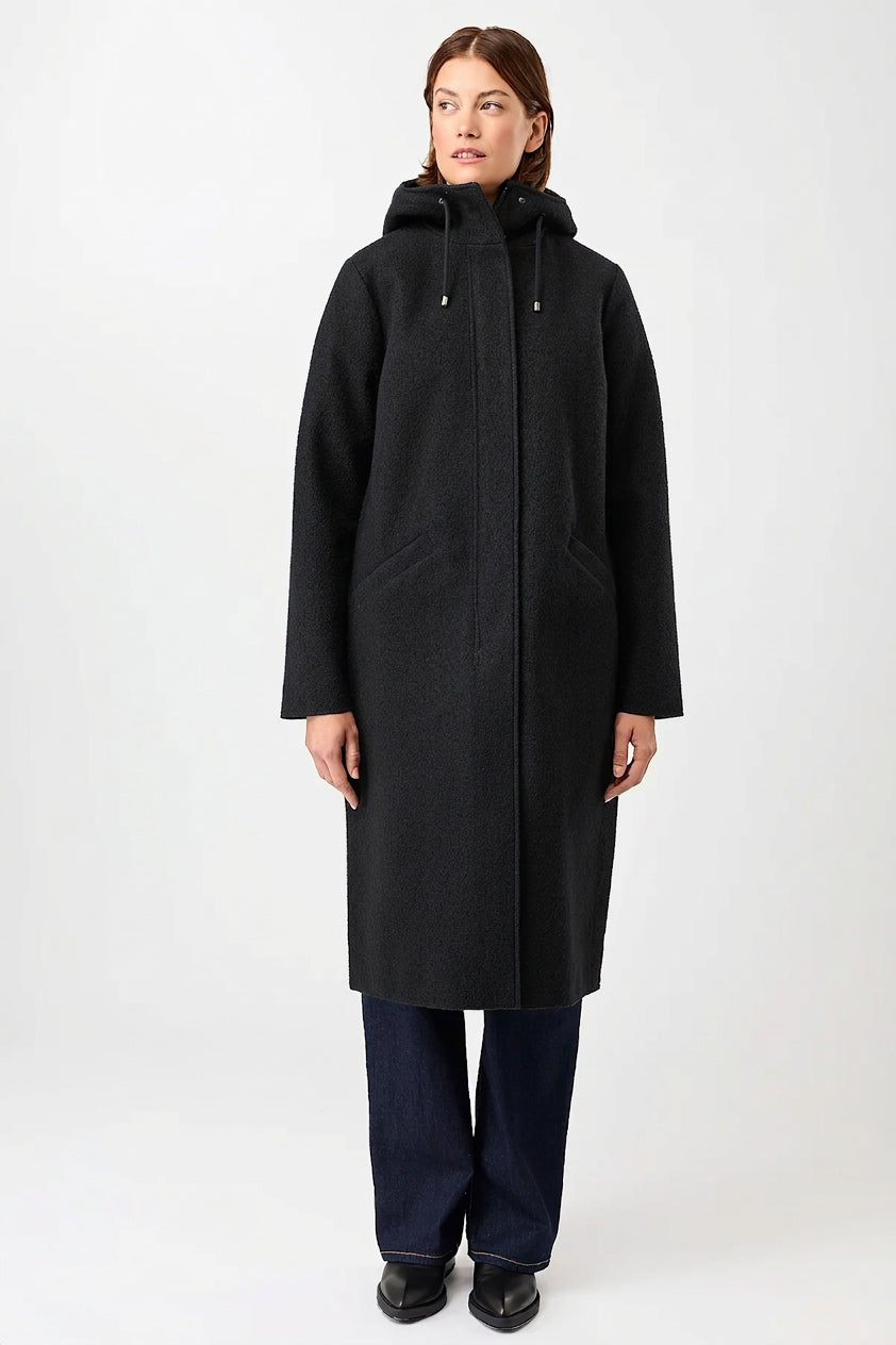 Hooded Organic Boiled Wool (OCS) Parka with Membrane Black