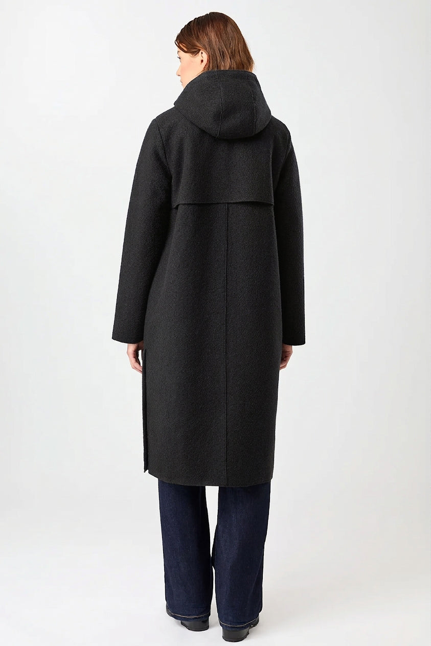 Hooded Organic Boiled Wool (OCS) Parka with Membrane Black