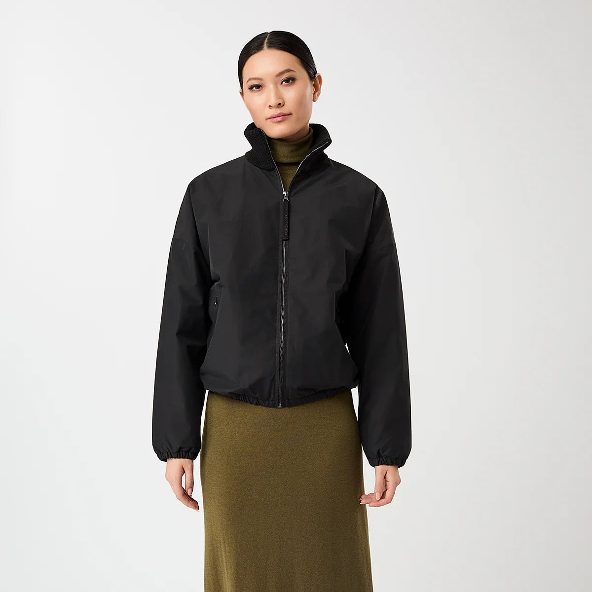 Jacket Padded Blouson Rib Wool Collar Black