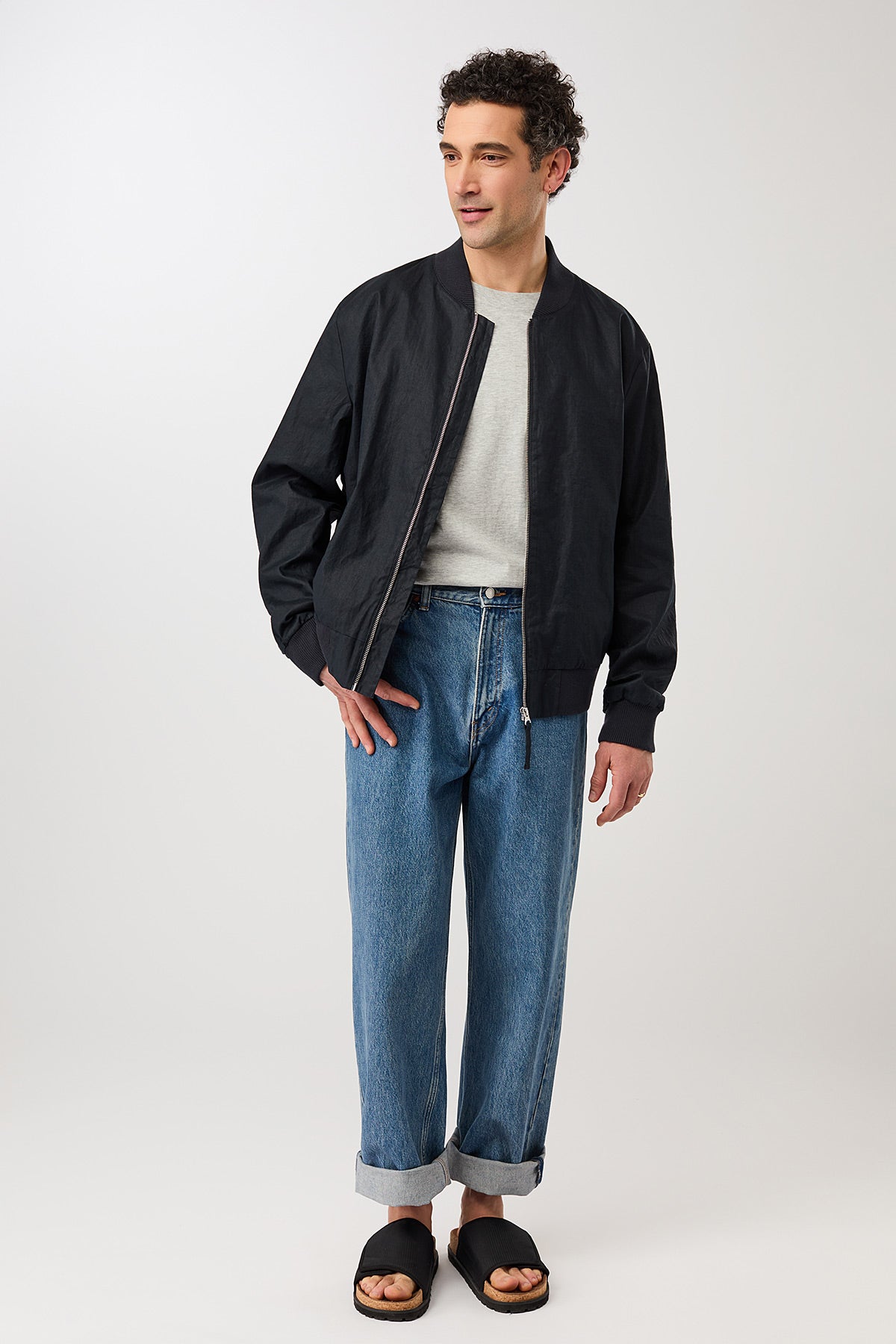 Koojan Linen Bomber Jacket Navy