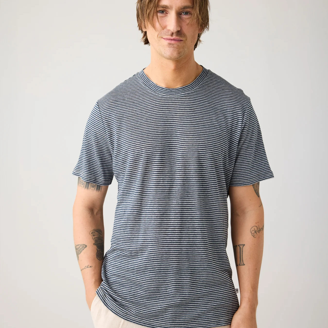 T-shirt Linne Herr Ekologisk Lin Navy Stripes