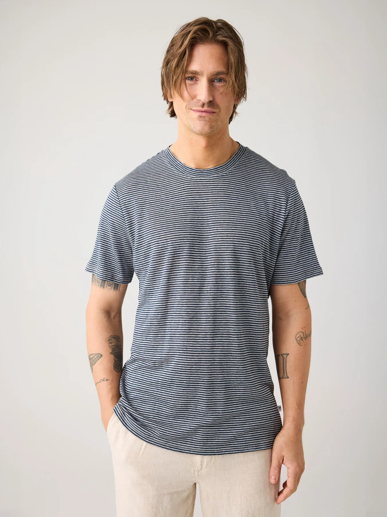 T-shirt Linne Herr Ekologisk Lin Navy Stripes