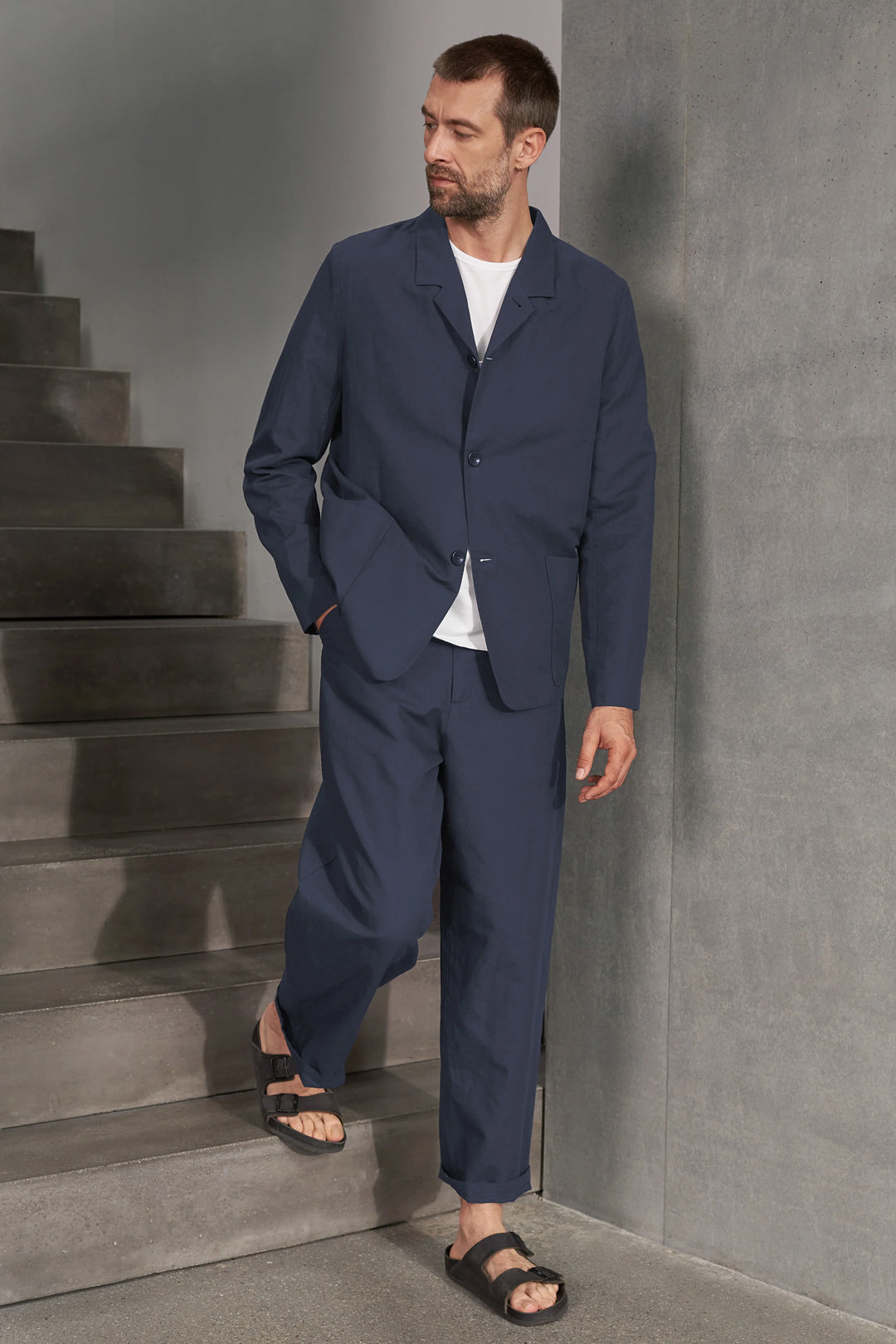 Carlo Linen & Organic Cotton Trousers Cold Navy