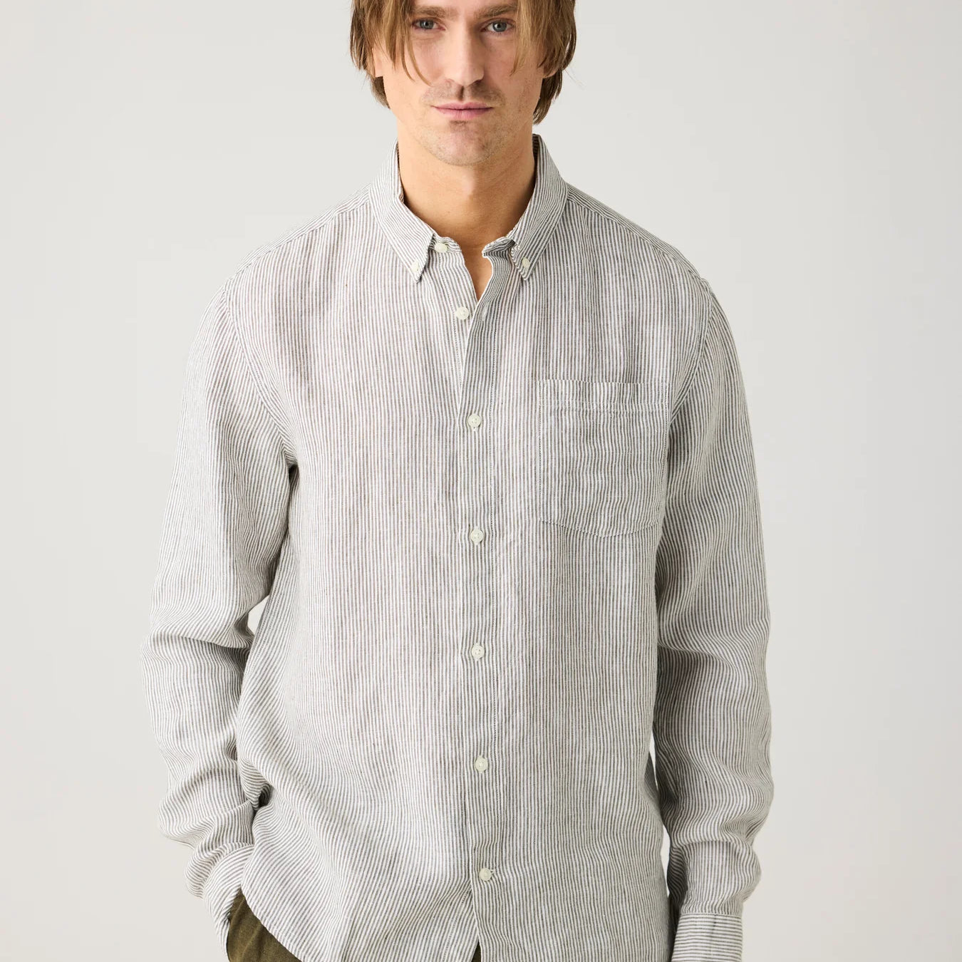 Linen Stripe Shirt Burned Olive