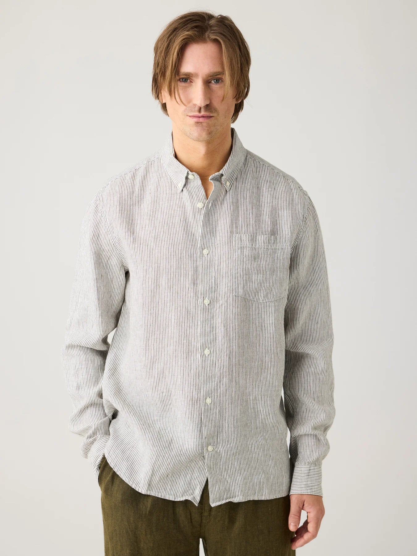 Linen Stripe Shirt Burned Olive