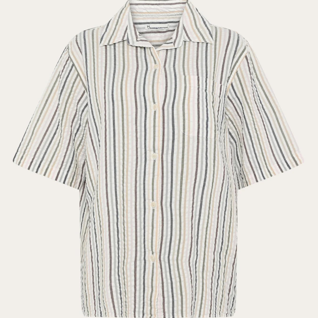 Loose Seersucker Short Sleeve Shirt Multi Color Stripe