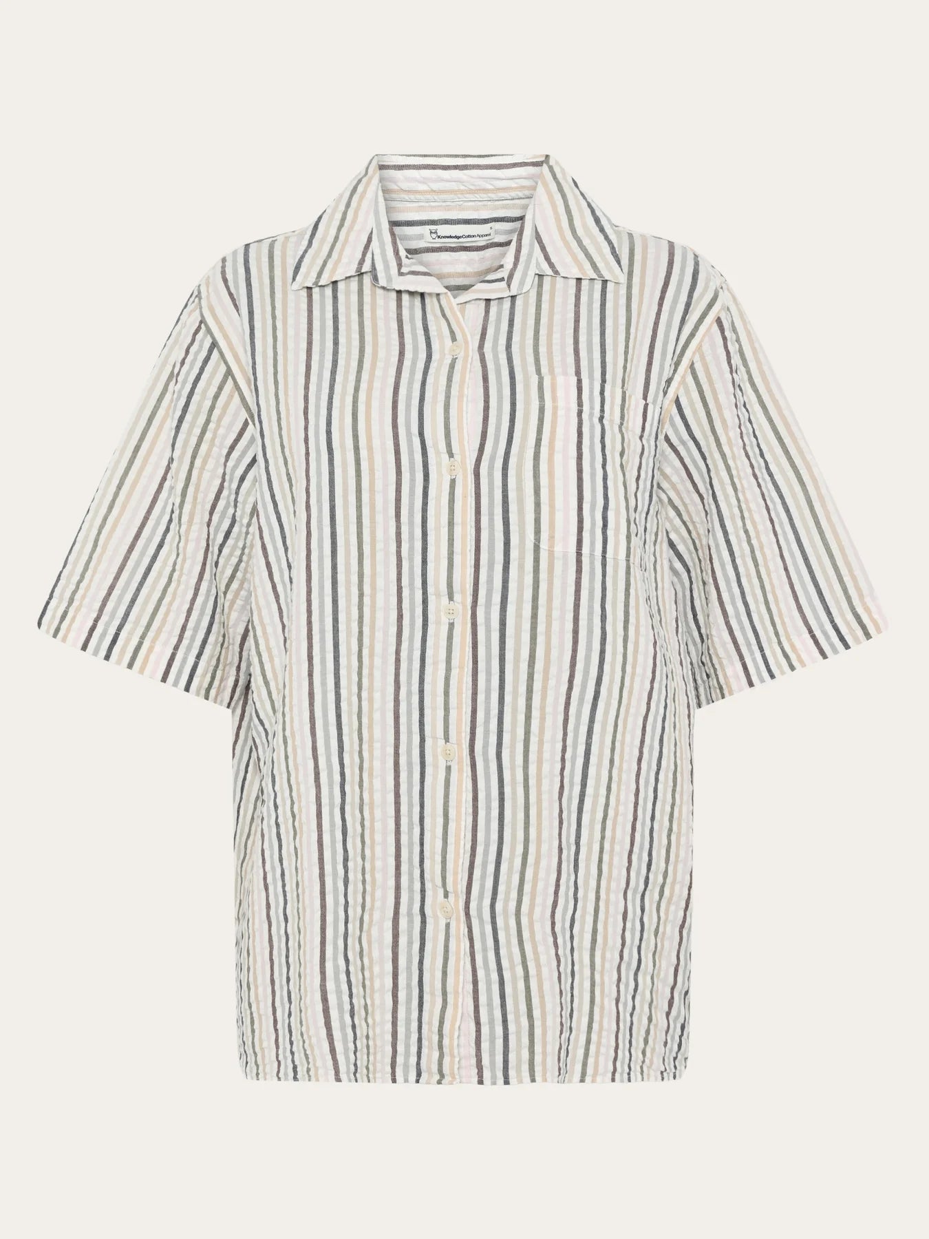 Loose Seersucker Short Sleeve Shirt Multi Color Stripe