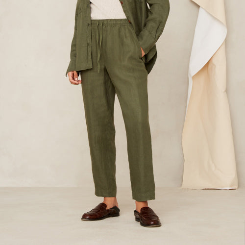 Lourdes Treetop Green Linen Pants - KINGS OF INDIGO