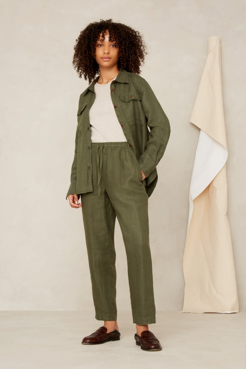 Lourdes Treetop Green Linen Pants - KINGS OF INDIGO