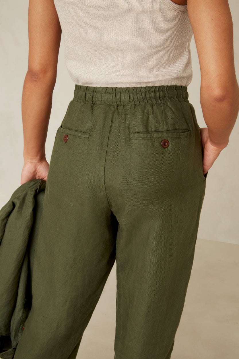 Lourdes Treetop Green Linen Pants - KINGS OF INDIGO