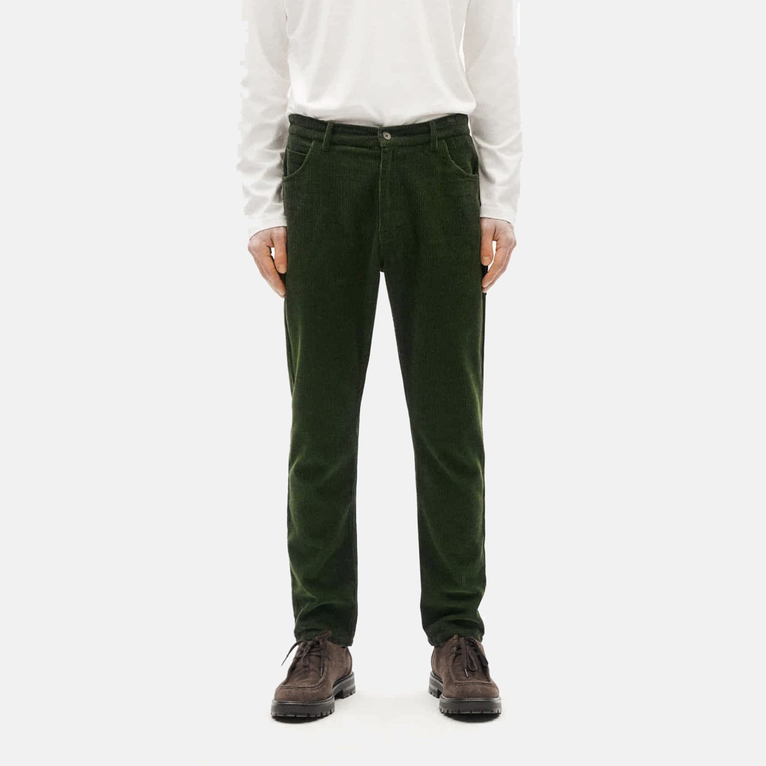 Corduroy Five Pocket Pants Bottle Green - THINKING MU
