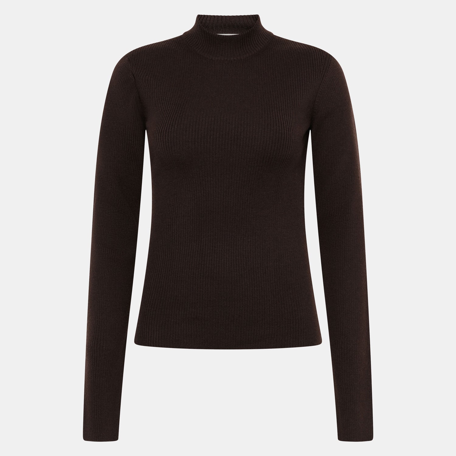 Merino Wool Rib Knit Mock Neck Chocolate Torte