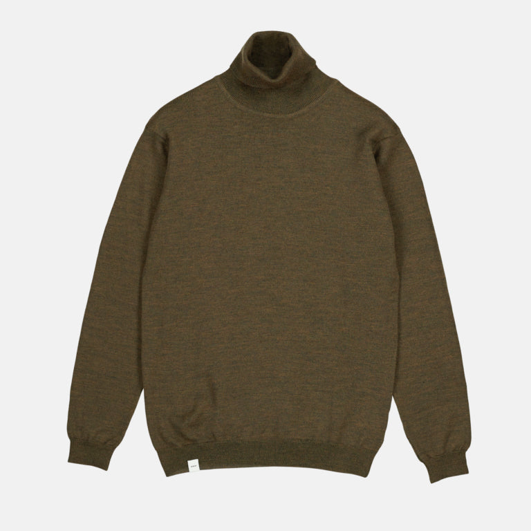 Merino Roll Neck Knit Dark Olive - MAKIA