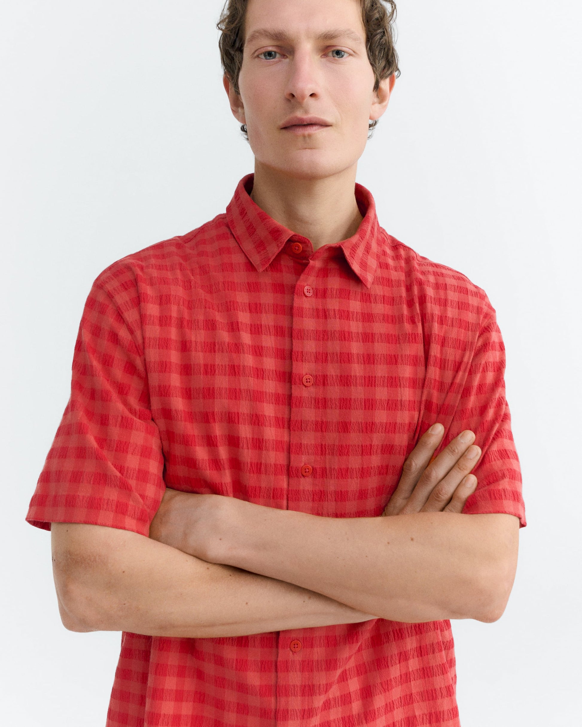 Paddy Seersucker Shortsleeve Shirt Red