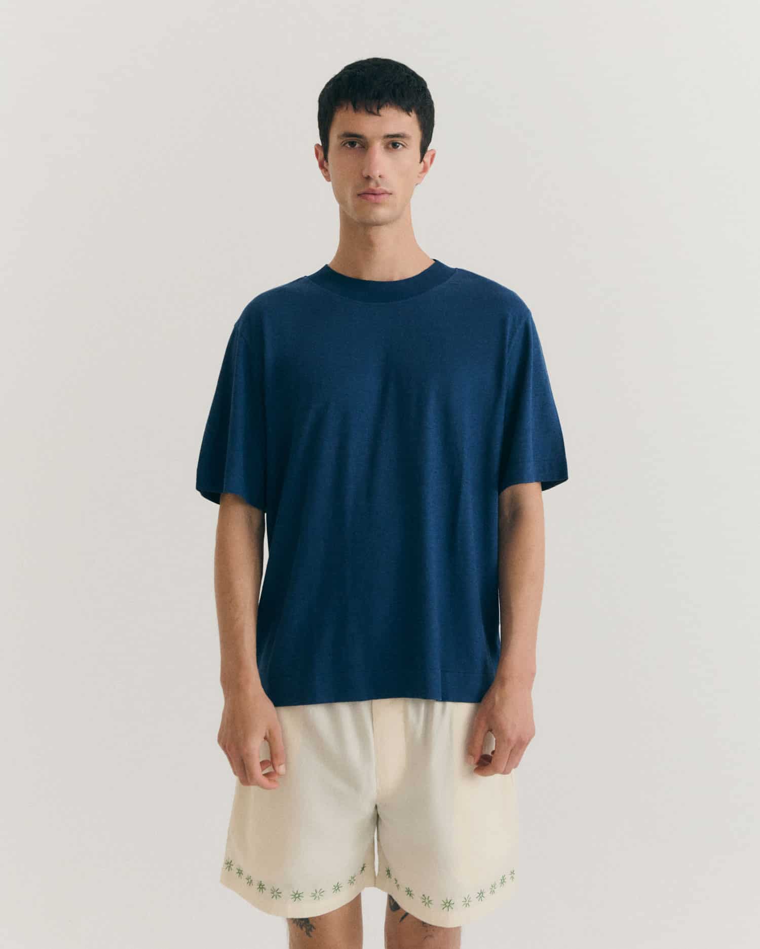 Hemp Roy Big Collar T-shirt Blue Night