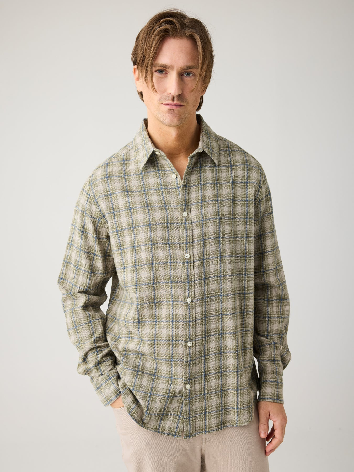 Loose Check Shirt Beige