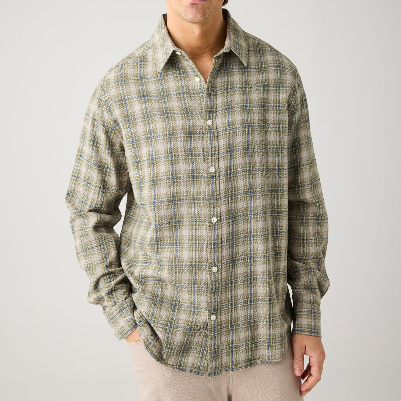 Loose Check Shirt Beige