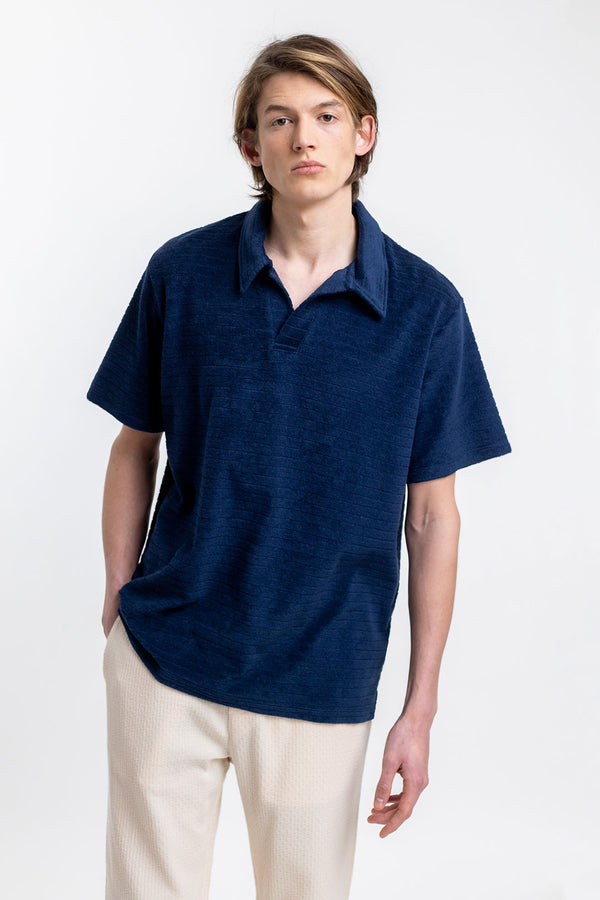 Terry Organic Cotton Polo Navy - ROTHOLZ