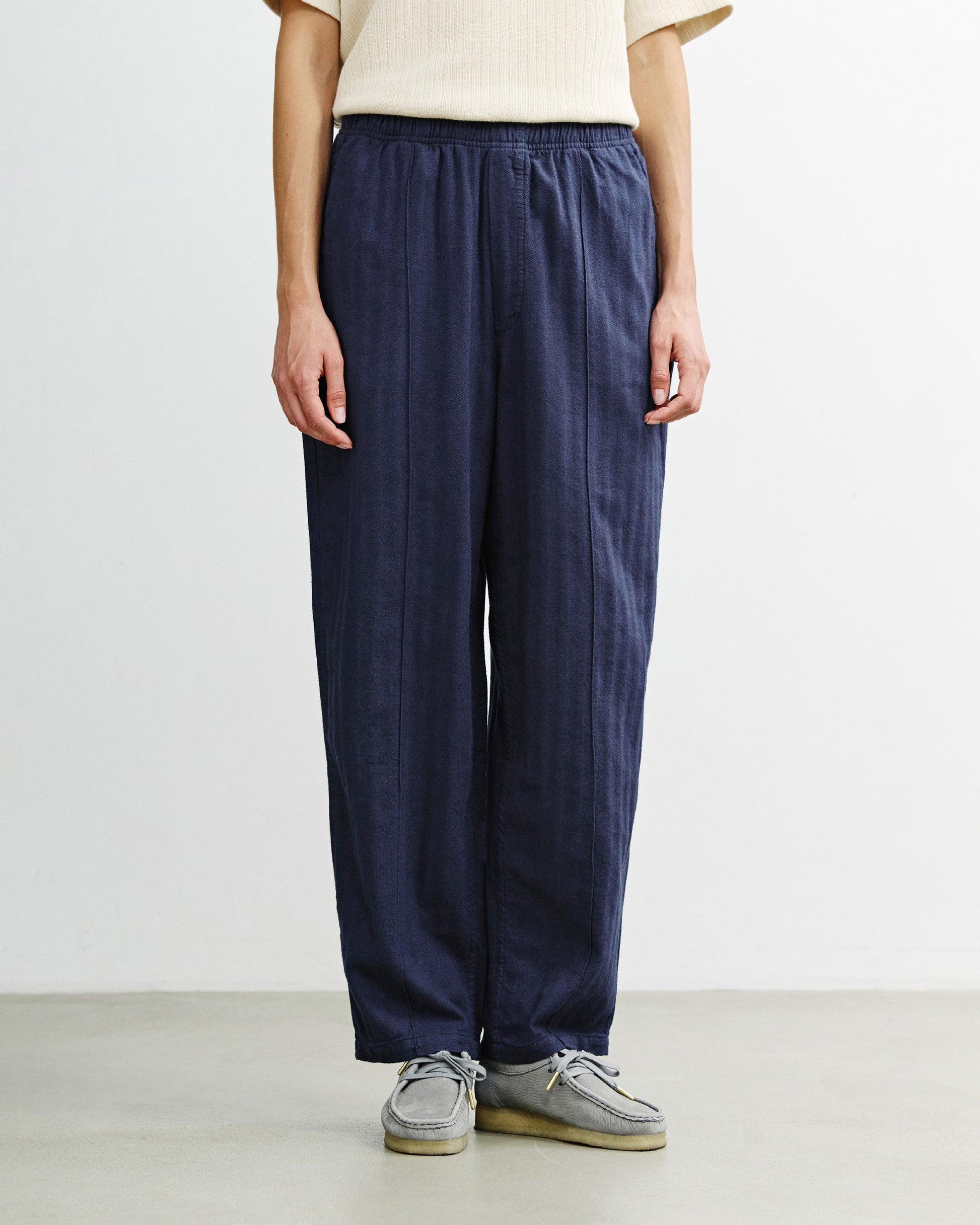 Pleated Wide Pant Herringbone Blue