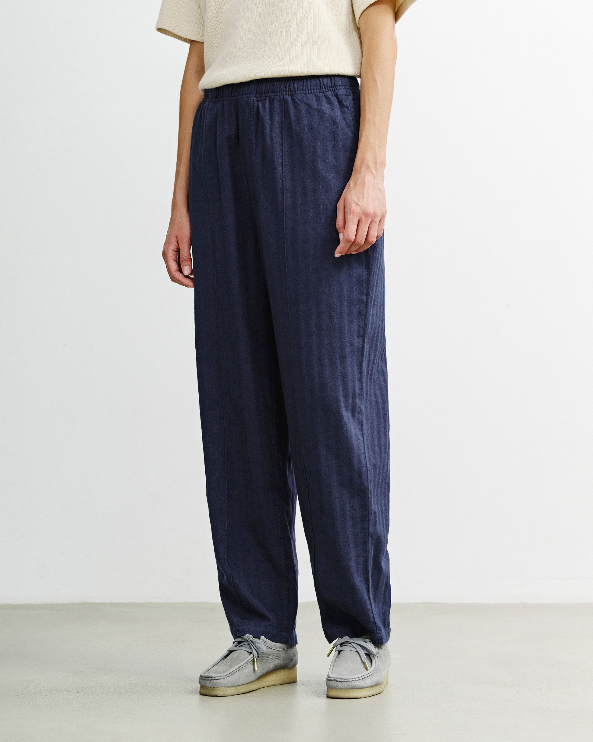 Pleated Wide Pant Herringbone Blue