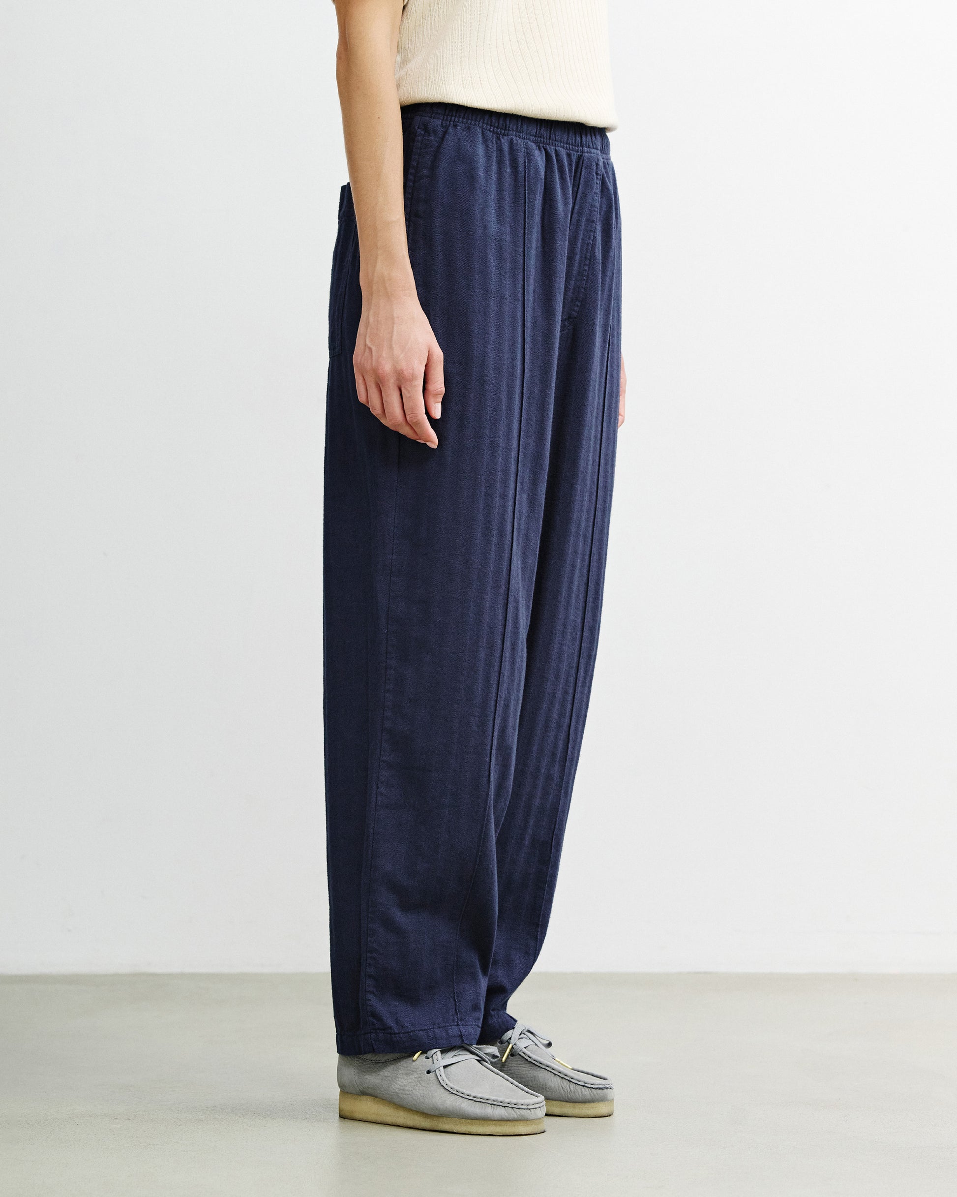 Pleated Wide Pant Herringbone Blue