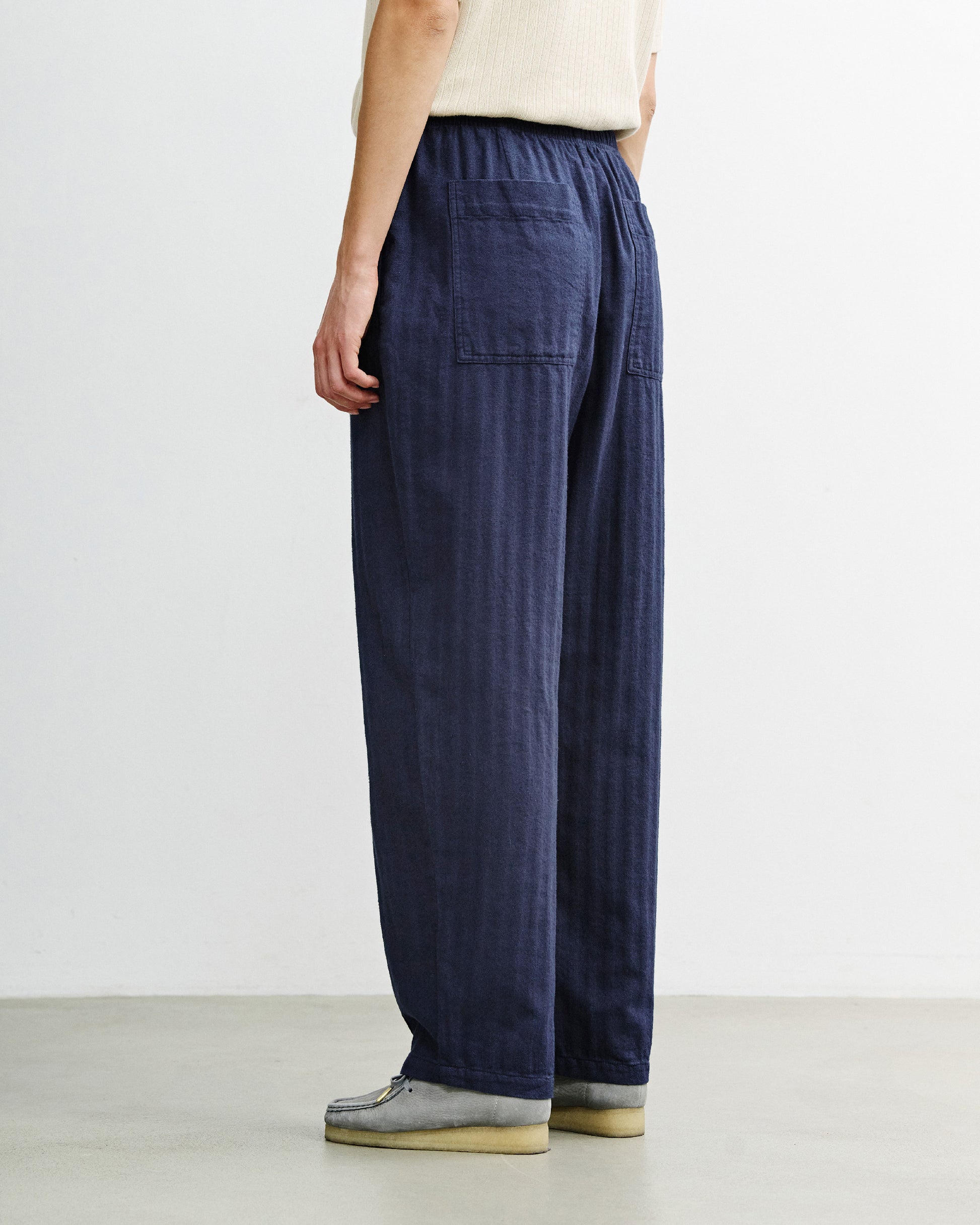 Pleated Wide Pant Herringbone Blue