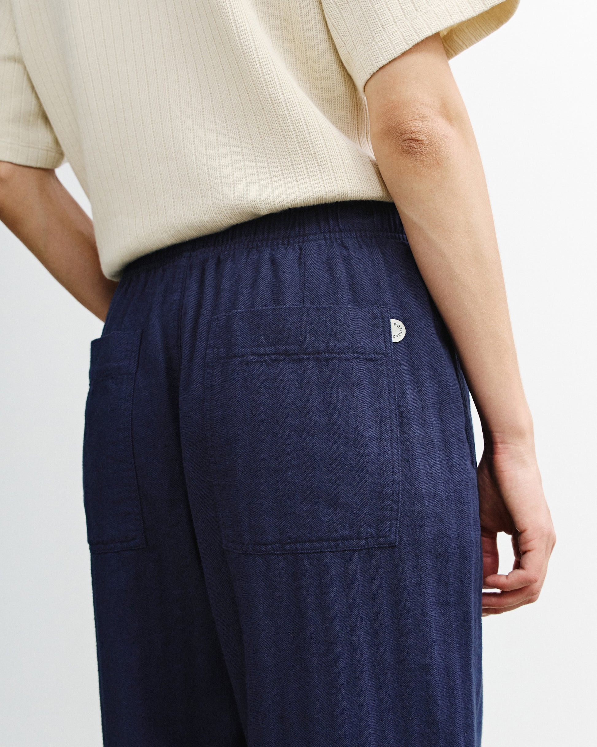 Pleated Wide Pant Herringbone Blue