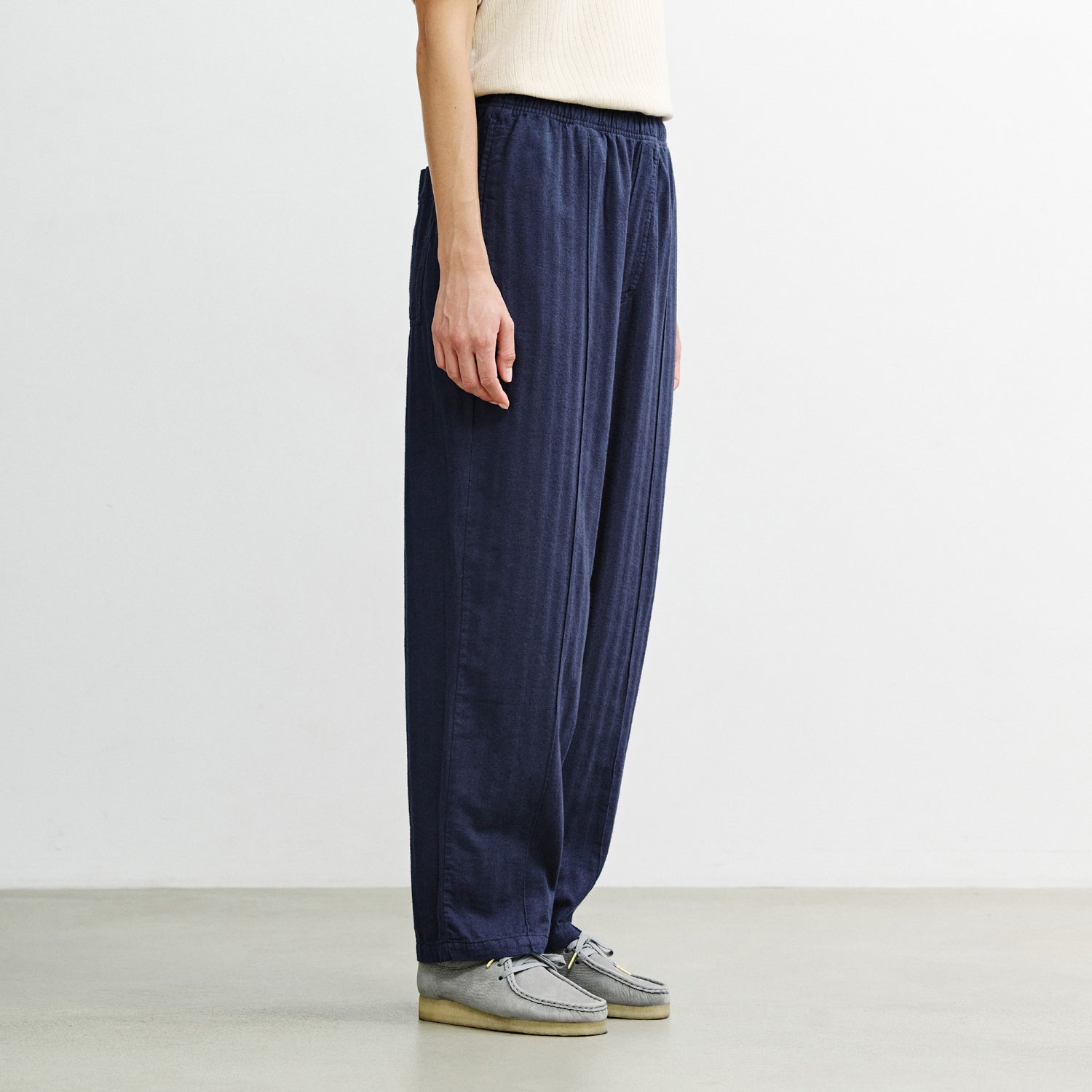 Pleated Wide Pant Herringbone Blue