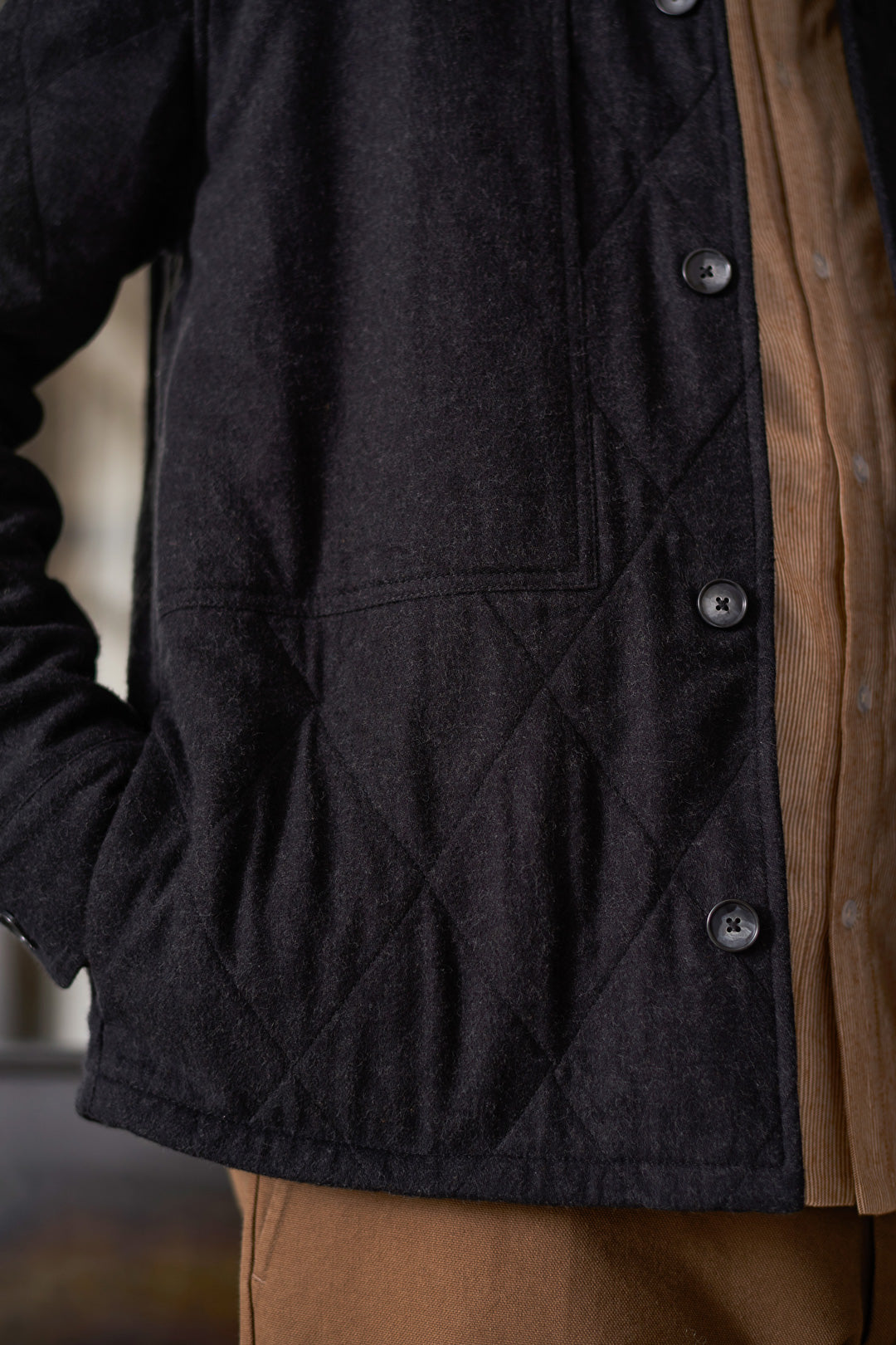 Owe Padded Overshirt Black Melange - ABOUT COMPANIONS