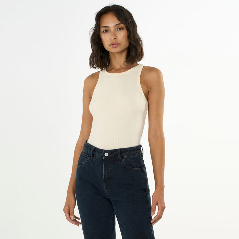 Racer Rib Top Star White - KNOWLEDGE COTTON APPAREL