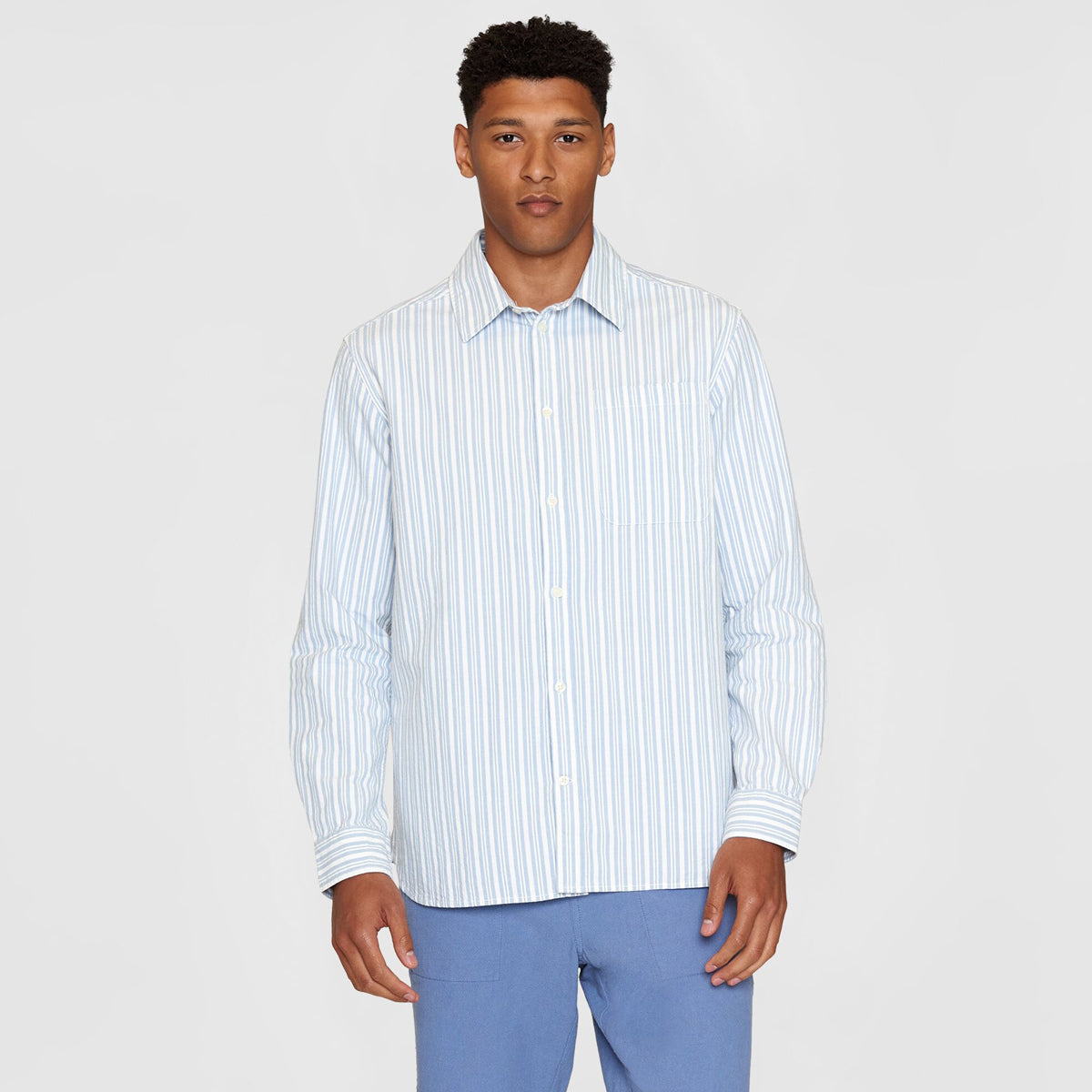 Loose Slub Canvas Shirt Blue Stripe - KNOWLEDGE COTTON APPAREL
