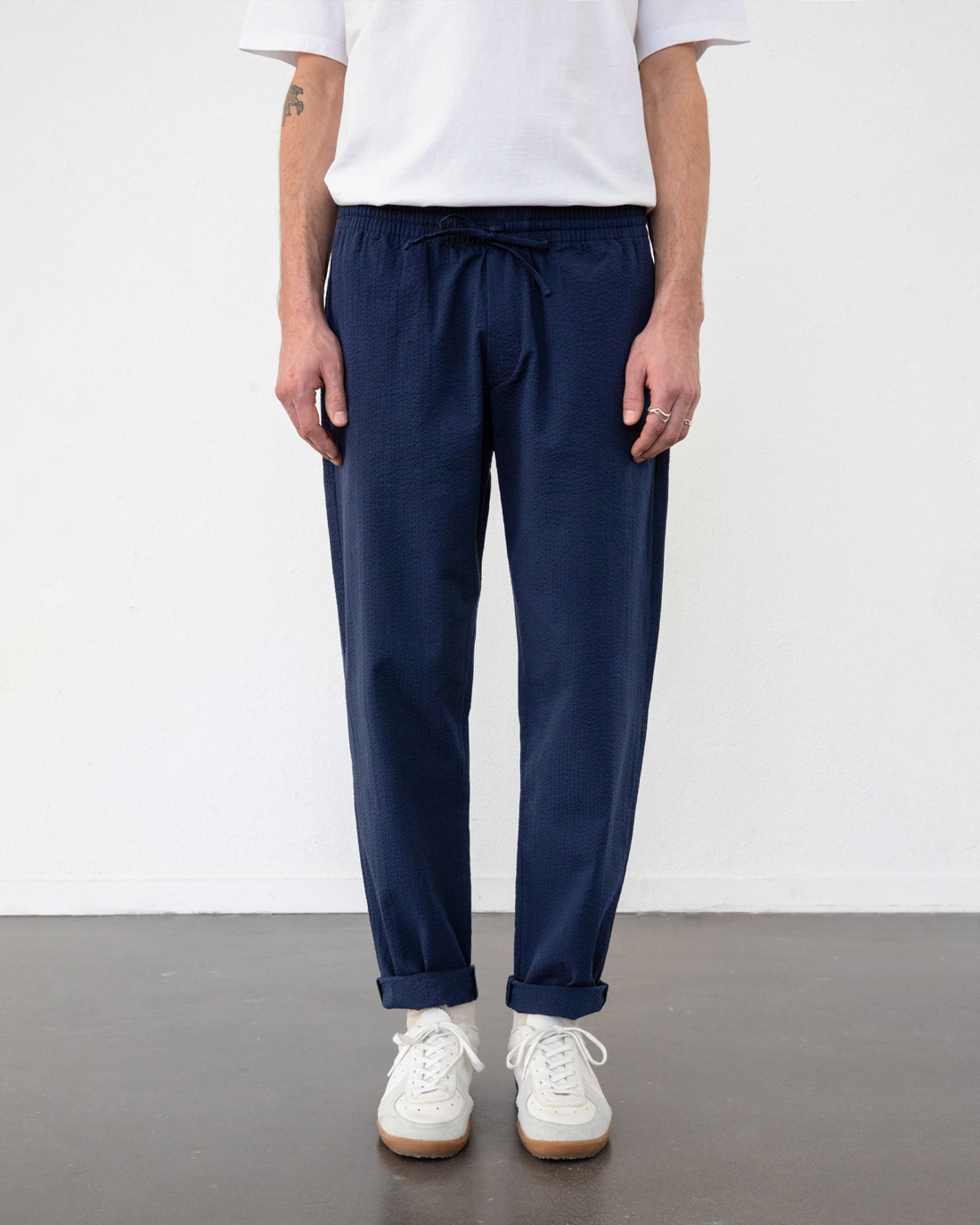 Relaxed Pants Seersucker Dark Navy