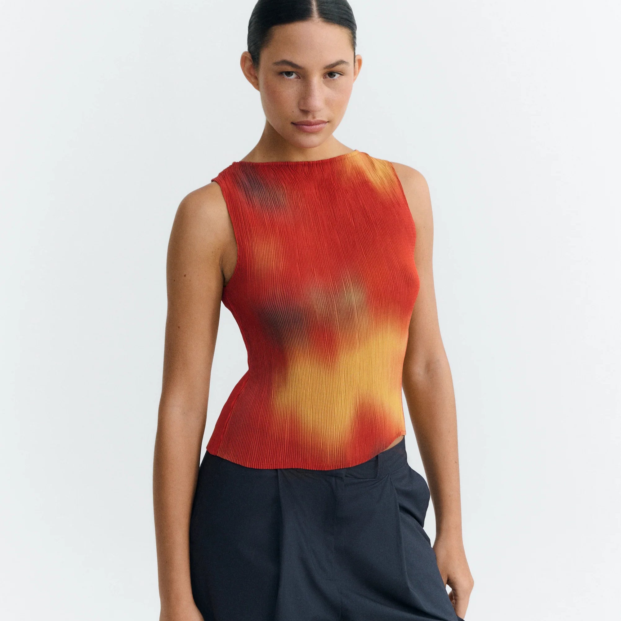 Red Flowers Pleated Dora Top