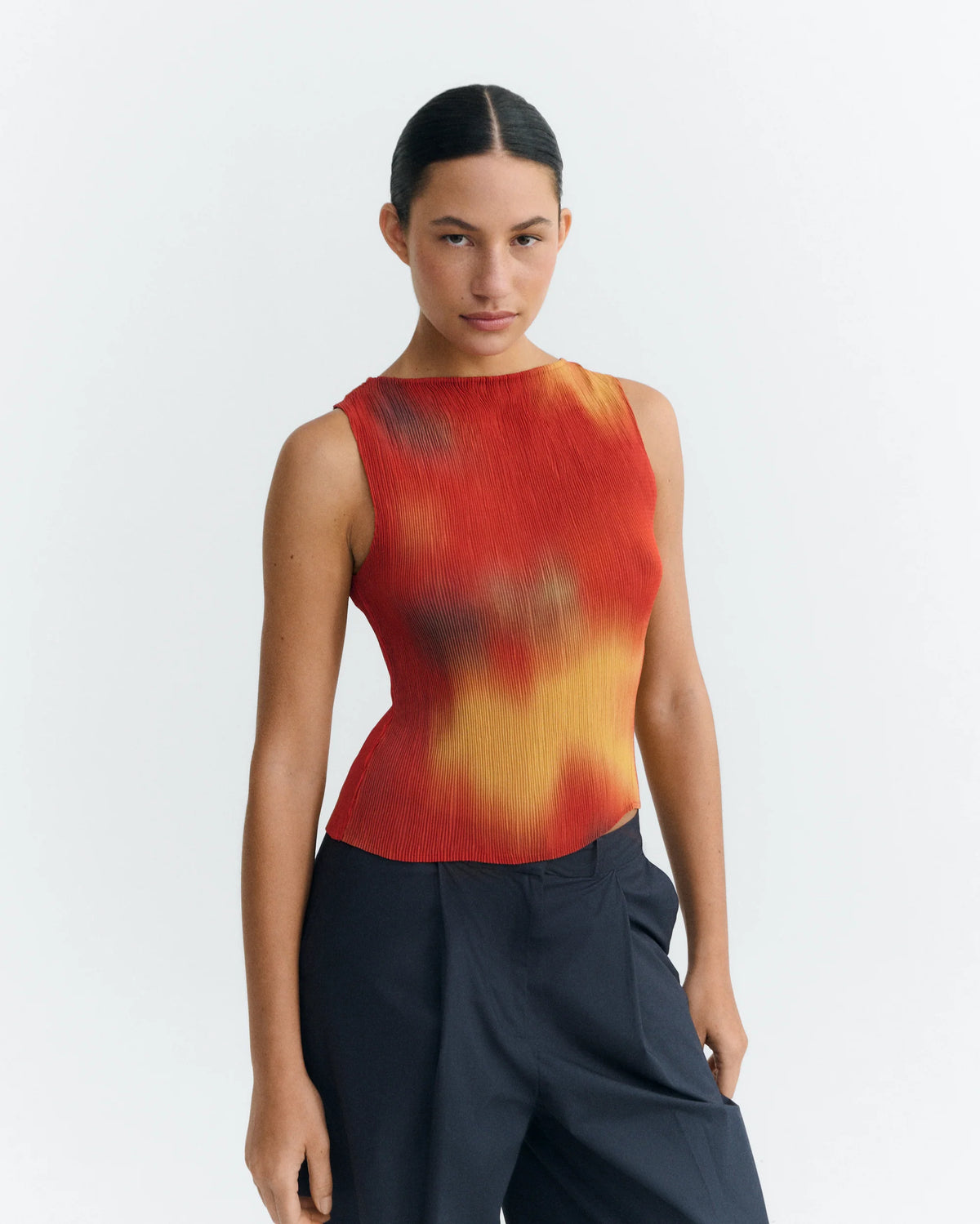 Red Flowers Pleated Dora Top