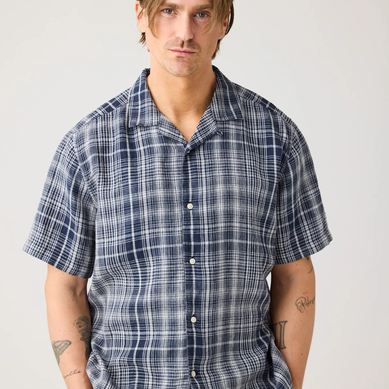 Relaxed Linen Short Sleeve Shirt Navy