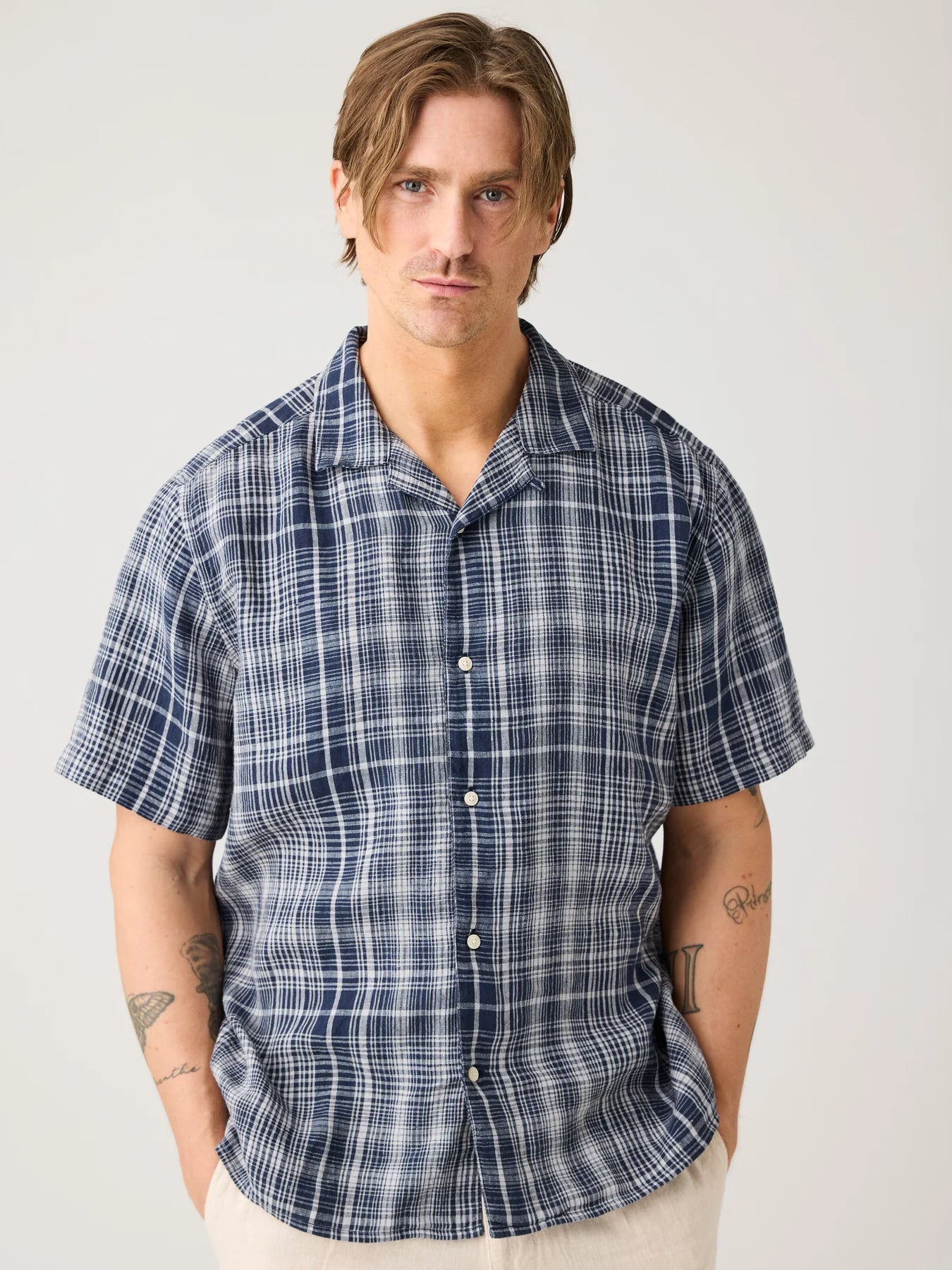 Relaxed Linen Short Sleeve Shirt Navy
