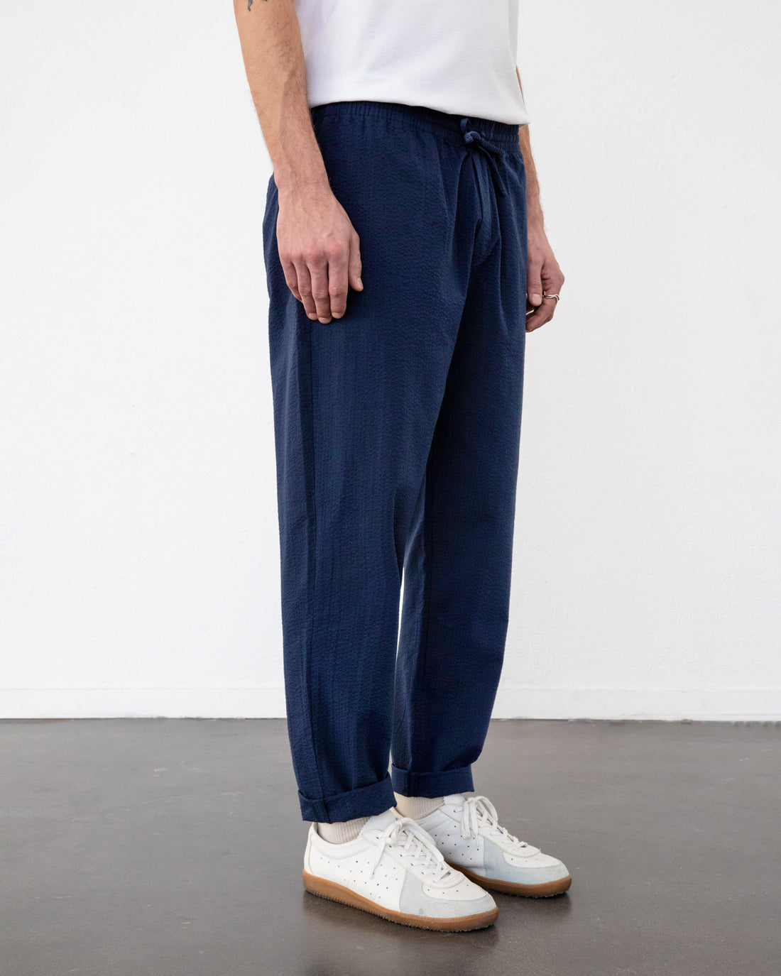 Relaxed Pants Seersucker Dark Navy
