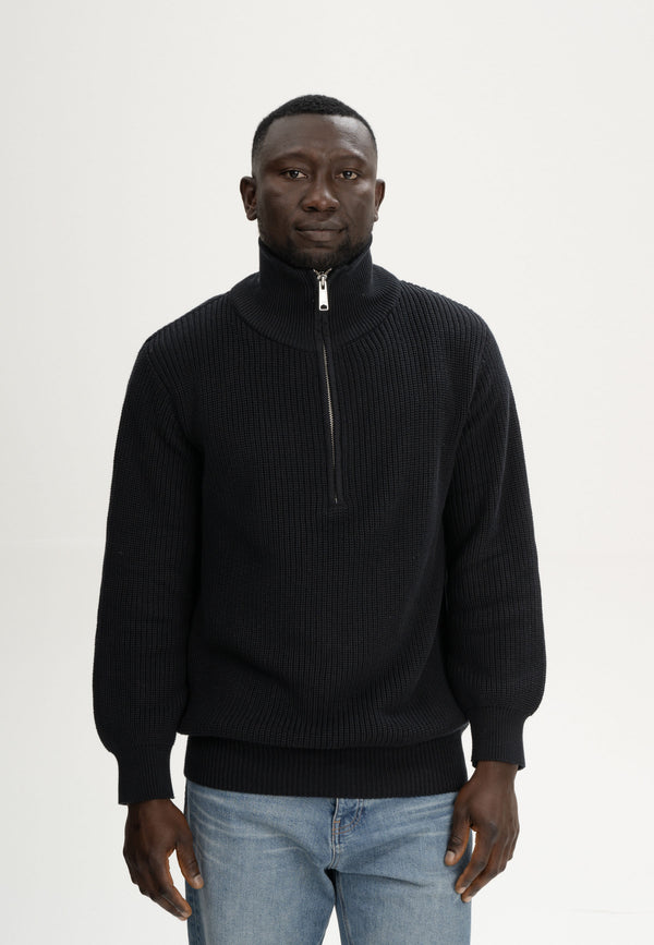 Udai Ribbstickad Tröja Zip-Up Svart