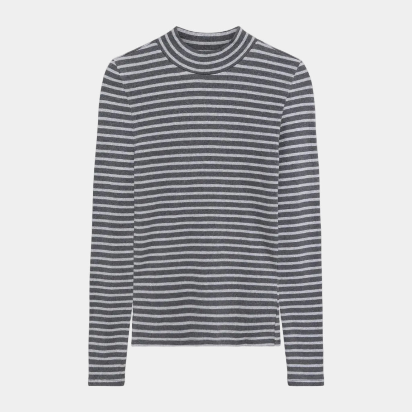 Rib Mock Neck Sweater Grey Stripe