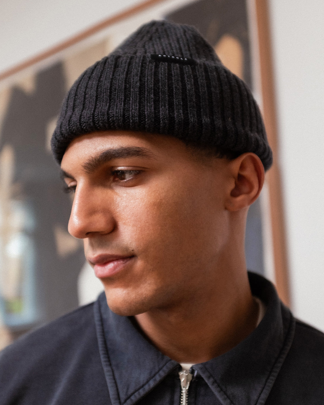 Classic Ribbed Knit Merino Wool Beanie Warm Anthracite