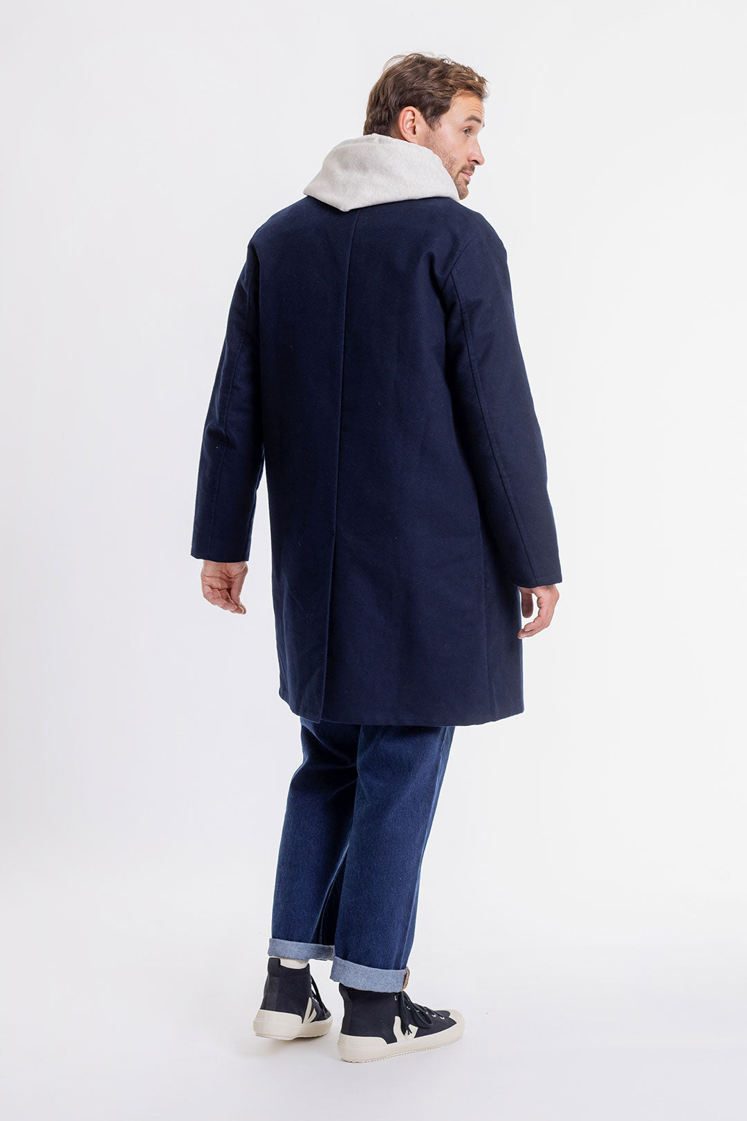 Moleskin Organic Cotton Overcoat Navy - ROTHOLZ