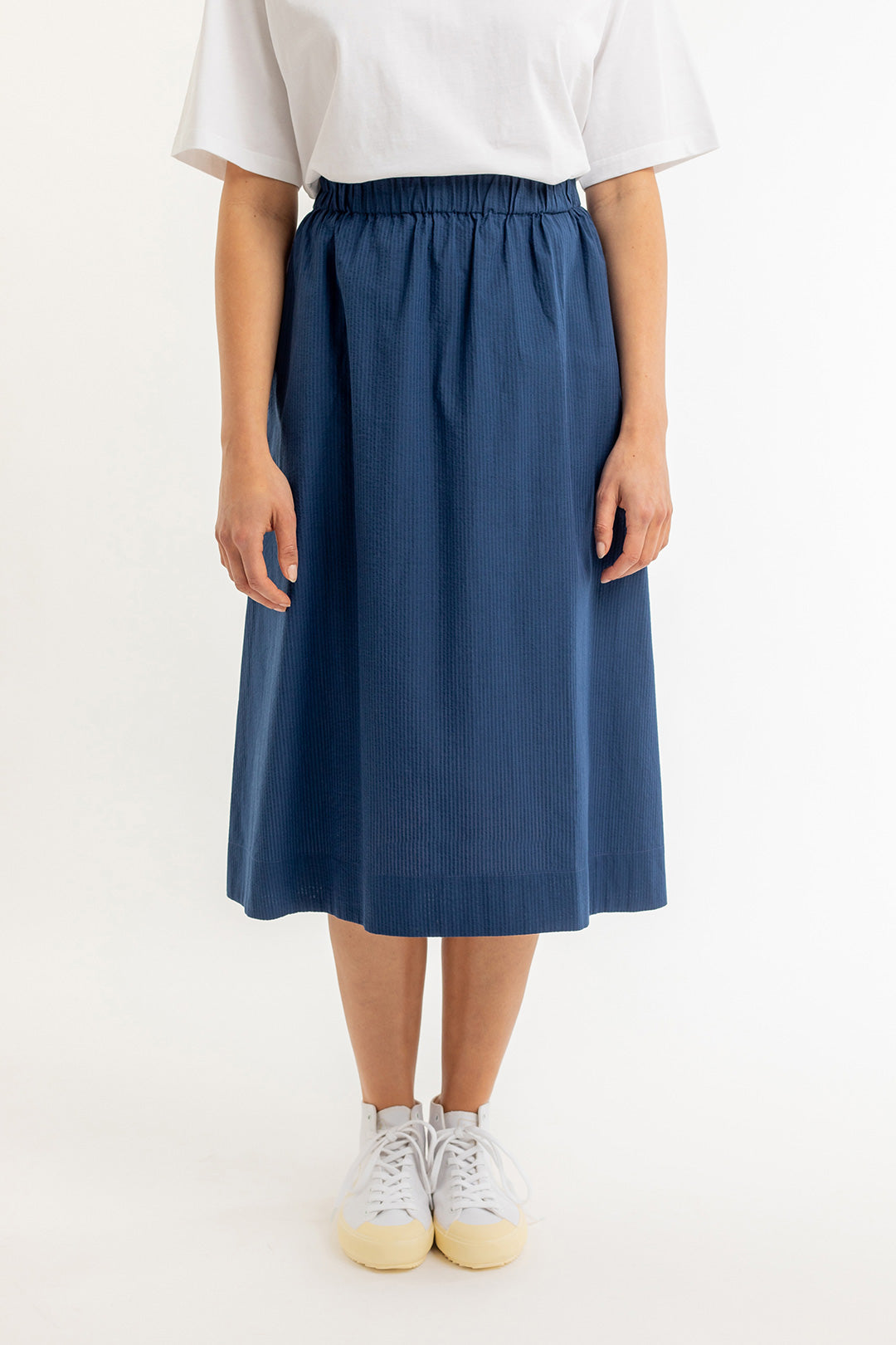 A-Line Skirt Navy Seersucker - ROTHOLZ