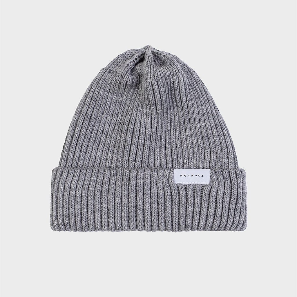 Merino Wool Classic Ribbed Beanie Grey - ROTHOLZ