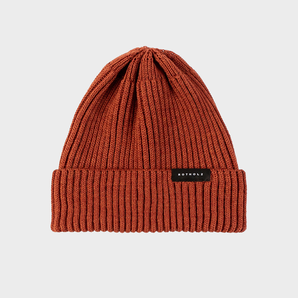 Merino Wool Classic Ribbed Beanie Rust - ROTHOLZ