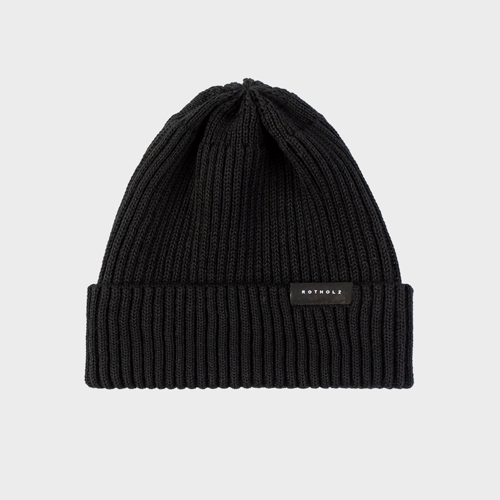 Merino Wool Classic Ribbed Beanie Black - ROTHOLZ