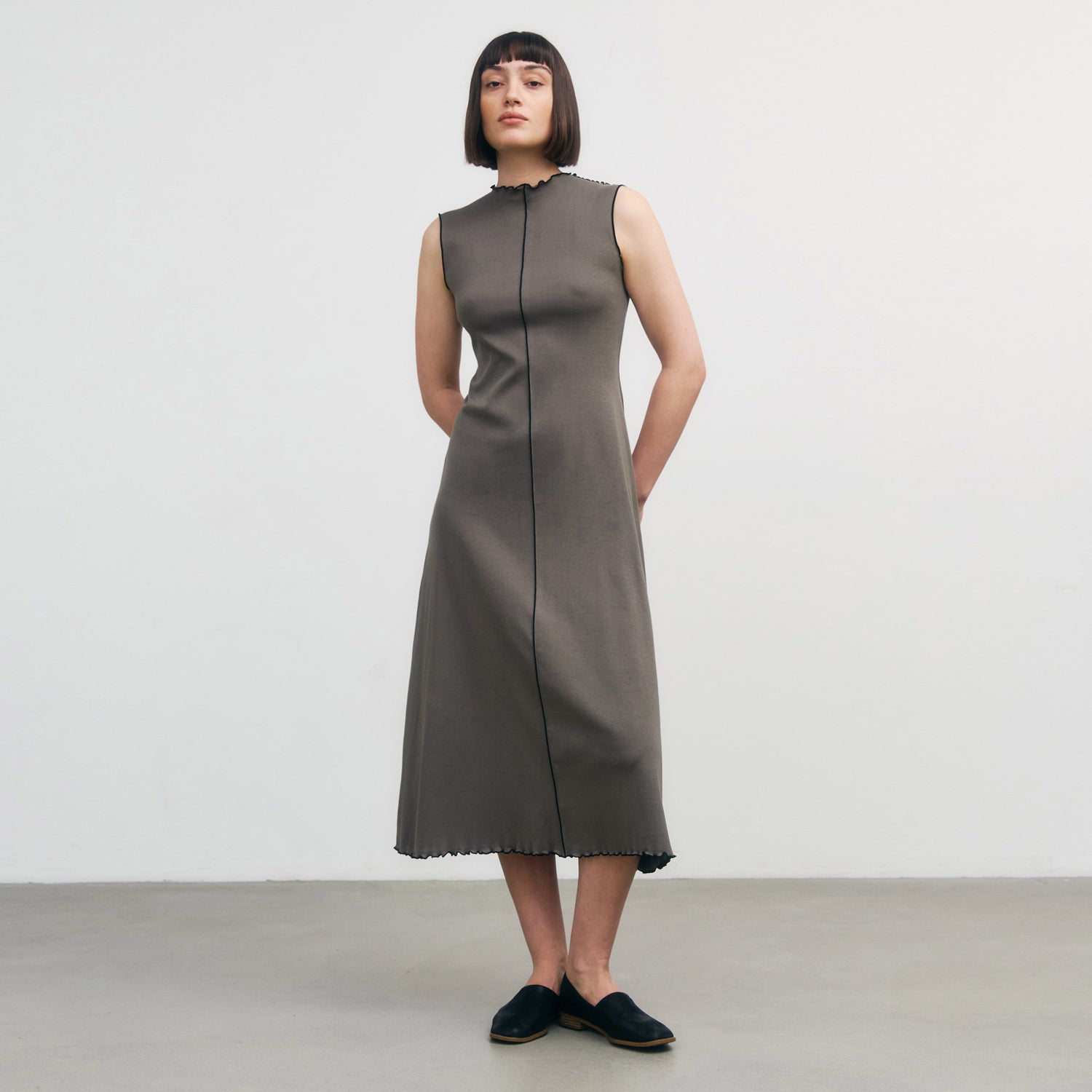 Pin-Tucked Dress Organic Cotton Fawn Grey