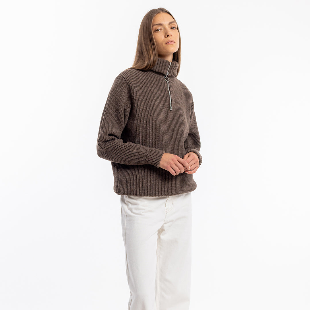 Knit Wool Half-Zip Troyer Rosewood - ROTHOLZ