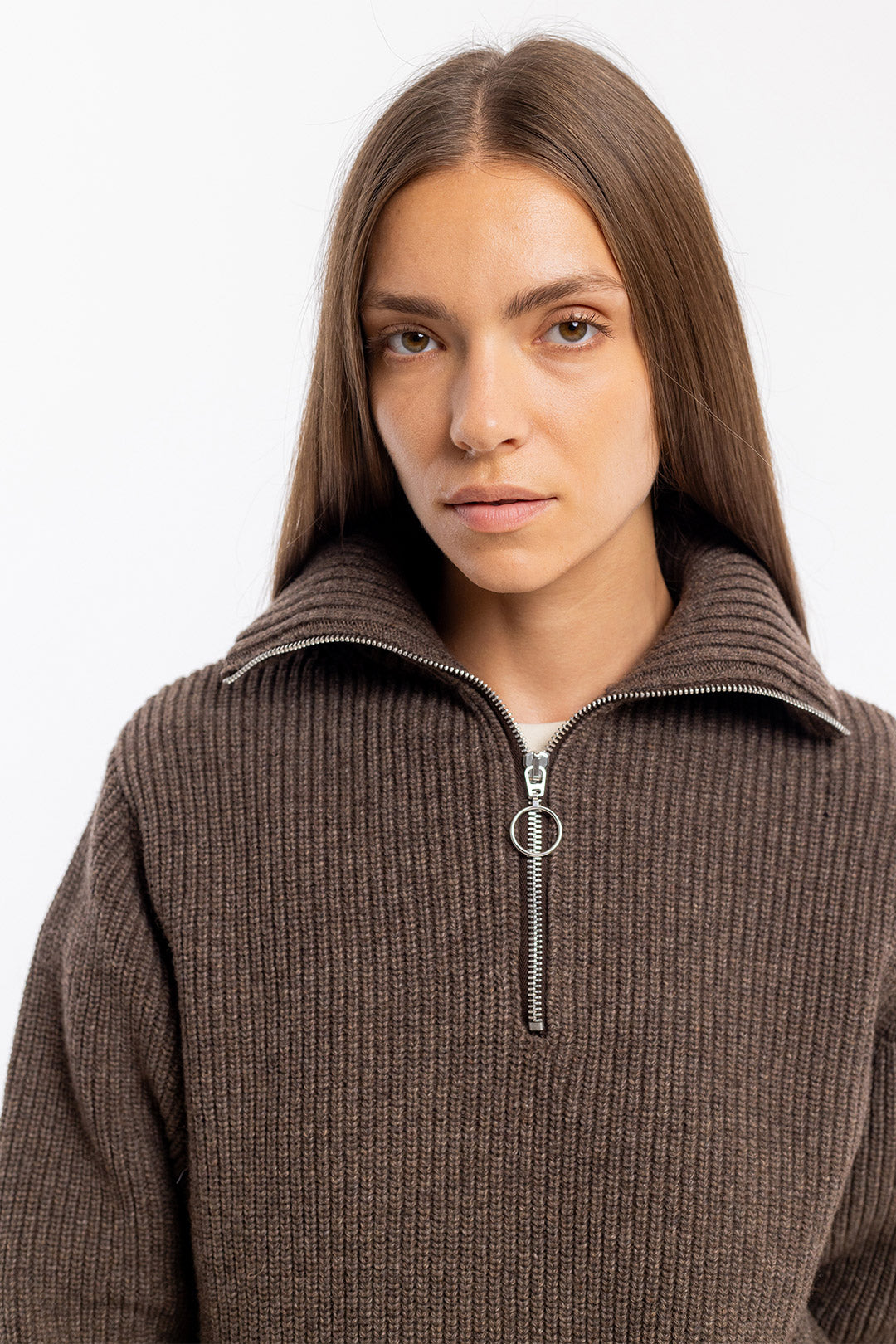 Knit Wool Half-Zip Troyer Rosewood - ROTHOLZ